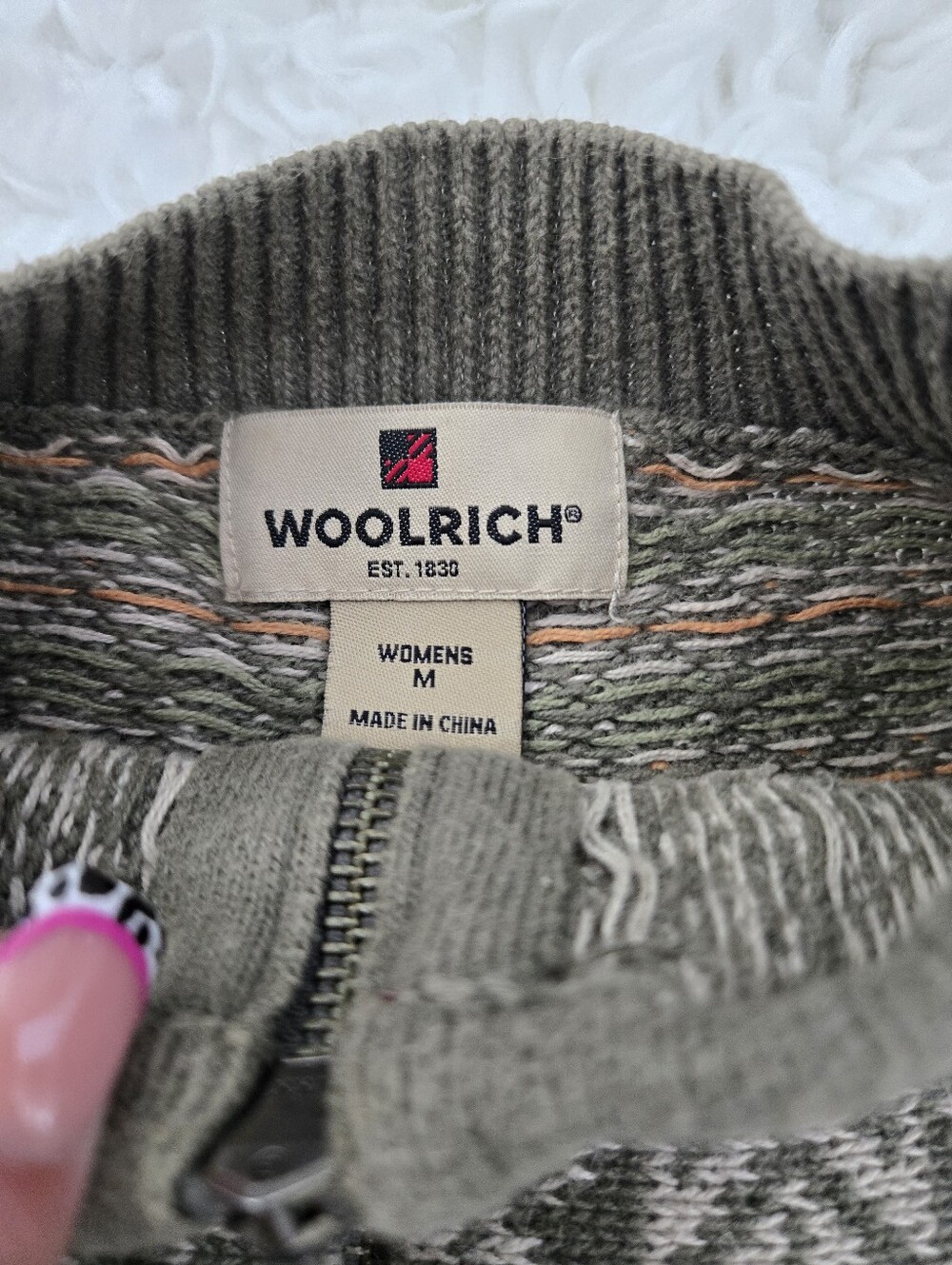 Woolrich Vintage ramie and cotton blend 1/4 zip pullover sweater. Olive green. S - Picture 9 of 9